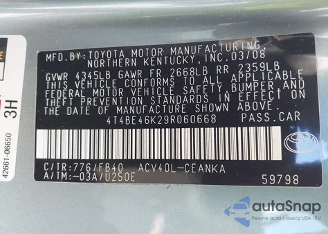 2009 Toyota Camry Le from USA, damaged, VIN 4T4BE46K29R060668